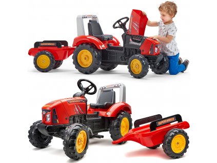 FALK Red Supercharger Pedálový traktor s prívesom Otvoriteľný od 3 rokov