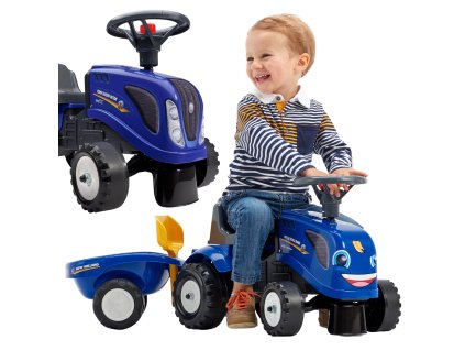 FALK Traktor Baby New Holland Blue s prívesom + príslušenstvo od 1 roka