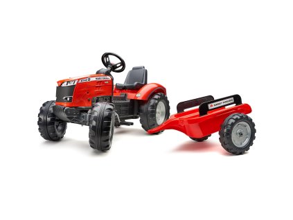 FALK Massey Ferguson Červený pedálový traktor s prívesom od 3 rokov