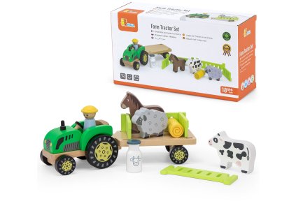 VIGA Drevený traktor Zvieracia farma Usadlosť