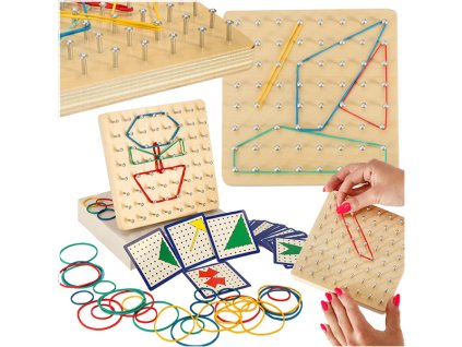Geoboard geoplan drevené puzzle vytváranie tvarov pomocou gumičiek