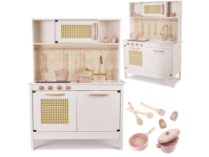 Detská drevená retro kuchynka z MDF s doplnkami BOHO