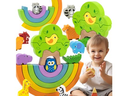 VIGA Drevené dúhové puzzle Montessori kreatívne bloky
