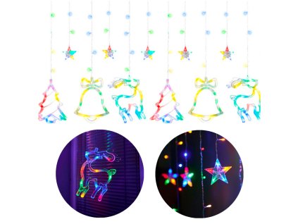 Lampki LED kurtyna renifer choinka dzwonek mix 2 5m 138LED multikolor 8 trybow swiecenia IP44 162690
