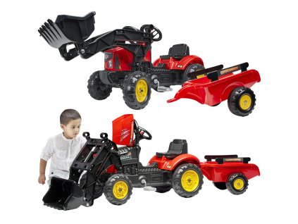 FALK Traktor Supercharger Červený Otváracia kapota s prívesom + vedro Od 2 rokov