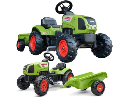 FALK Traktor Claas Zelený šlapací traktor s prívesom + klaksón od 2 rokov.