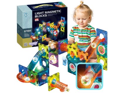 WOOPIE Magnetické tehly Ľahká guľôčková dráha 49 ks
