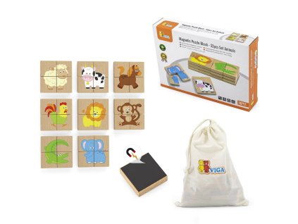 VIGA Drevené puzzle Magnetické puzzle Zvieratá Certifikované FSC