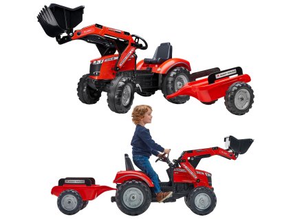 FALK Massey Ferguson Červený pedálový traktor s prívesom od 3 rokov