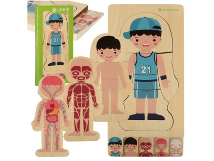 Drevené vrstvené puzzle montessori body building chlapec