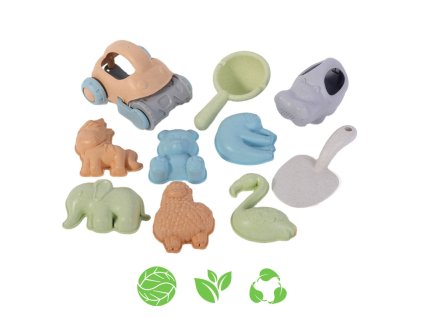 WOOPIE GREEN Piesková súprava s autíčkom 10 ks BIOLOGICKY ROZLOŽITEĽNÝ ORGANICKÝ MATERIÁL