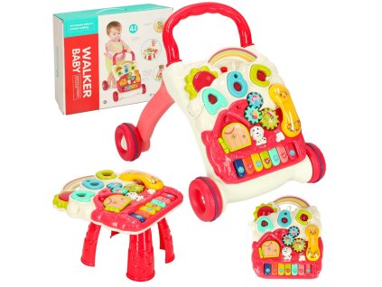 Pchacz chodzik interaktywny stolik edukacyjny 4w1 czerwony Bibi inn 159811