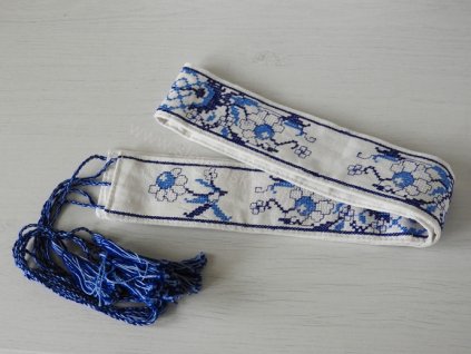 Vyšívaný pásek Modrý s květy