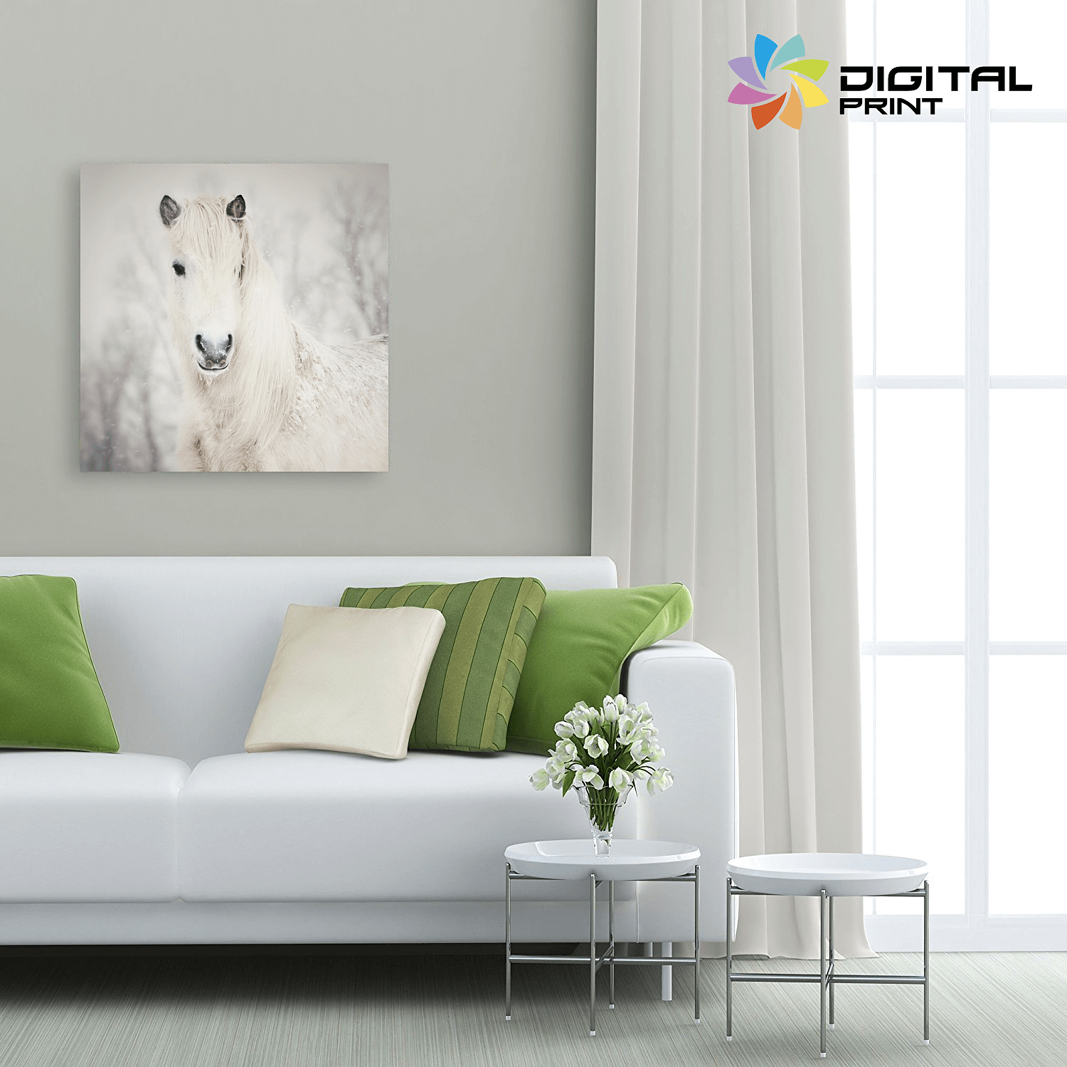 digitalny obraz na stenu white horse