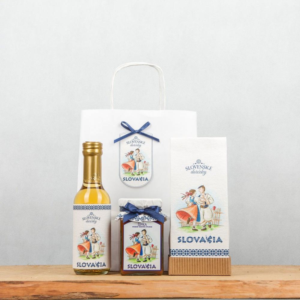  slovenská darčeková sada s medovinou, lekvárom, čajom a darčekovou tačkou