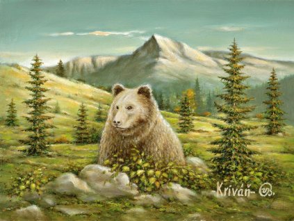 Krivan s medvedom malovany obraz na stenu VBart slovenske obrazy