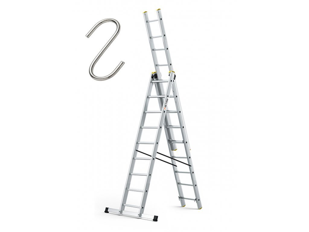 Profesionálny rebrík 3x9 hliníkový, 3-dielny, pracovná výška do 6,32 m , FISTAR