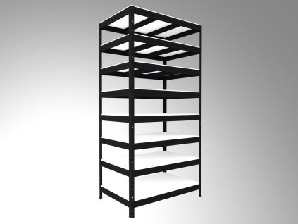 217970 8 kovovy regal biedrax 60 x 90 x 210 cm cierny 8 polic biele lamino 12mm nosnost 300 kg na policu