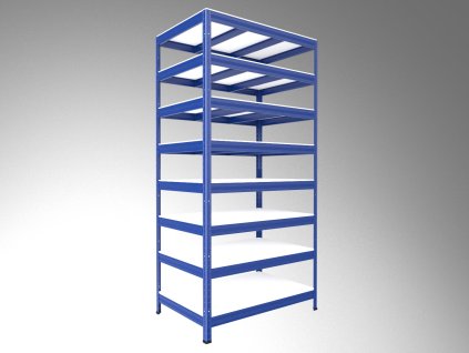 Kovový regál do dielne Biedrax 60 x 120 x 210 cm, modrý - 8 políc biele lamino 12mm