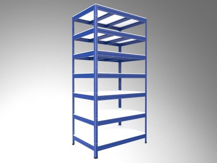Kovový regál do technickej miestnosti Biedrax 45 x 90 x 240 cm, modrý - 7 políc biele lamino 12mm, 300 kg