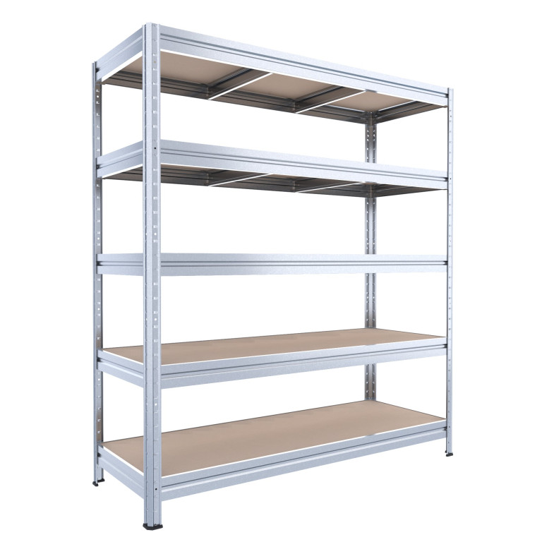 Veľký policový regál Biedrax 60 x 200 x 177 cm, 5 políc - zinok/MDF 6 mm, 350 kg/pol.