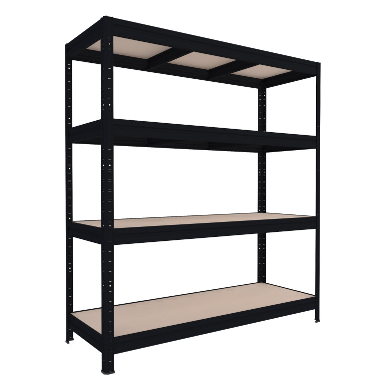 Veľký policový regál Biedrax 60 x 160 x 177 cm, 4 police - čierny/MDF 6 mm, 400 kg/pol.