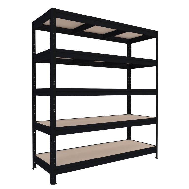 Veľký policový regál Biedrax 60 x 240 x 177 cm, 5 políc - čierny/MDF 6 mm, 300 kg/pol.