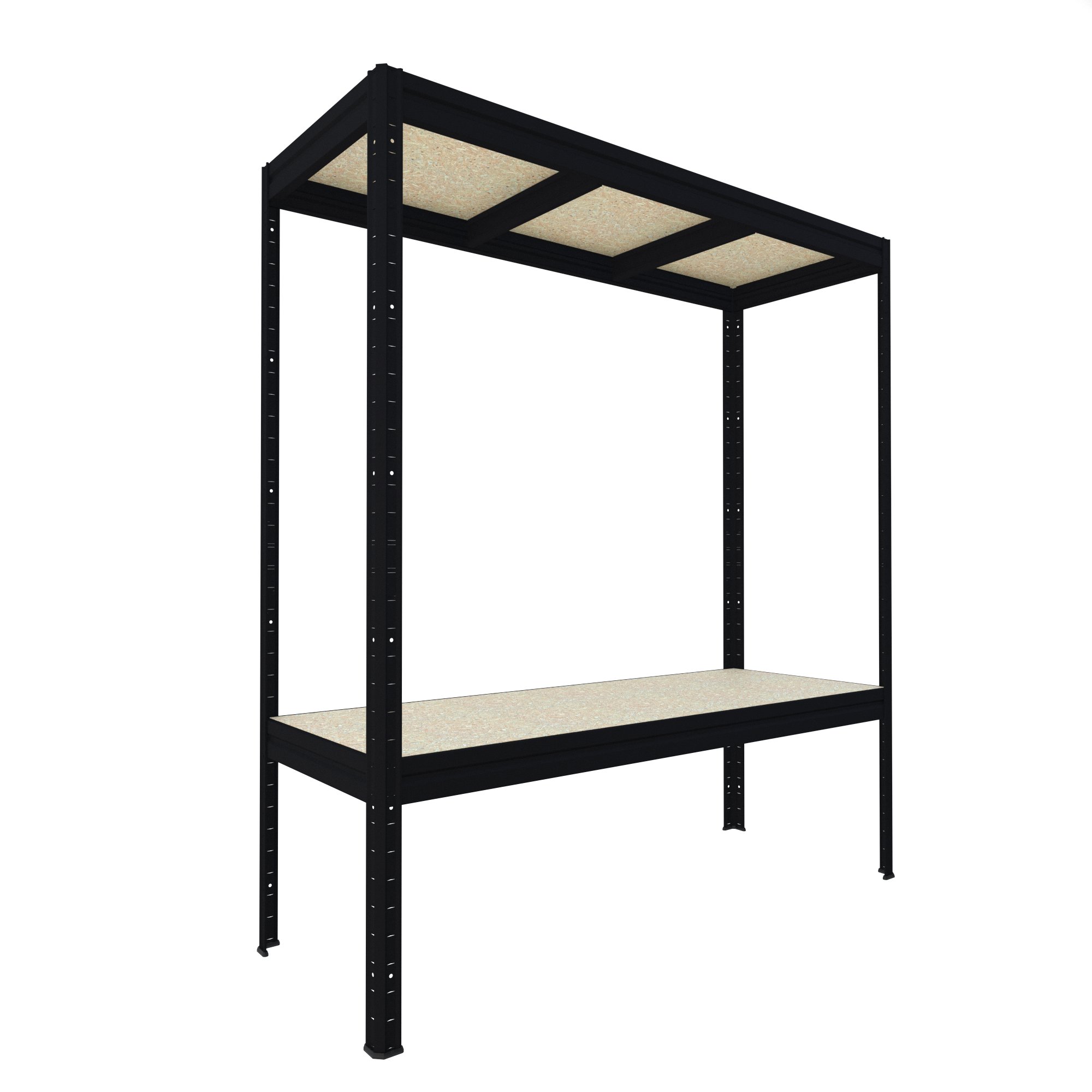 Veľký policový regál Biedrax 60 x 160 x 177 cm, 2 police - čierny/drevotrieska JSD 10 mm, 400 kg/pol.