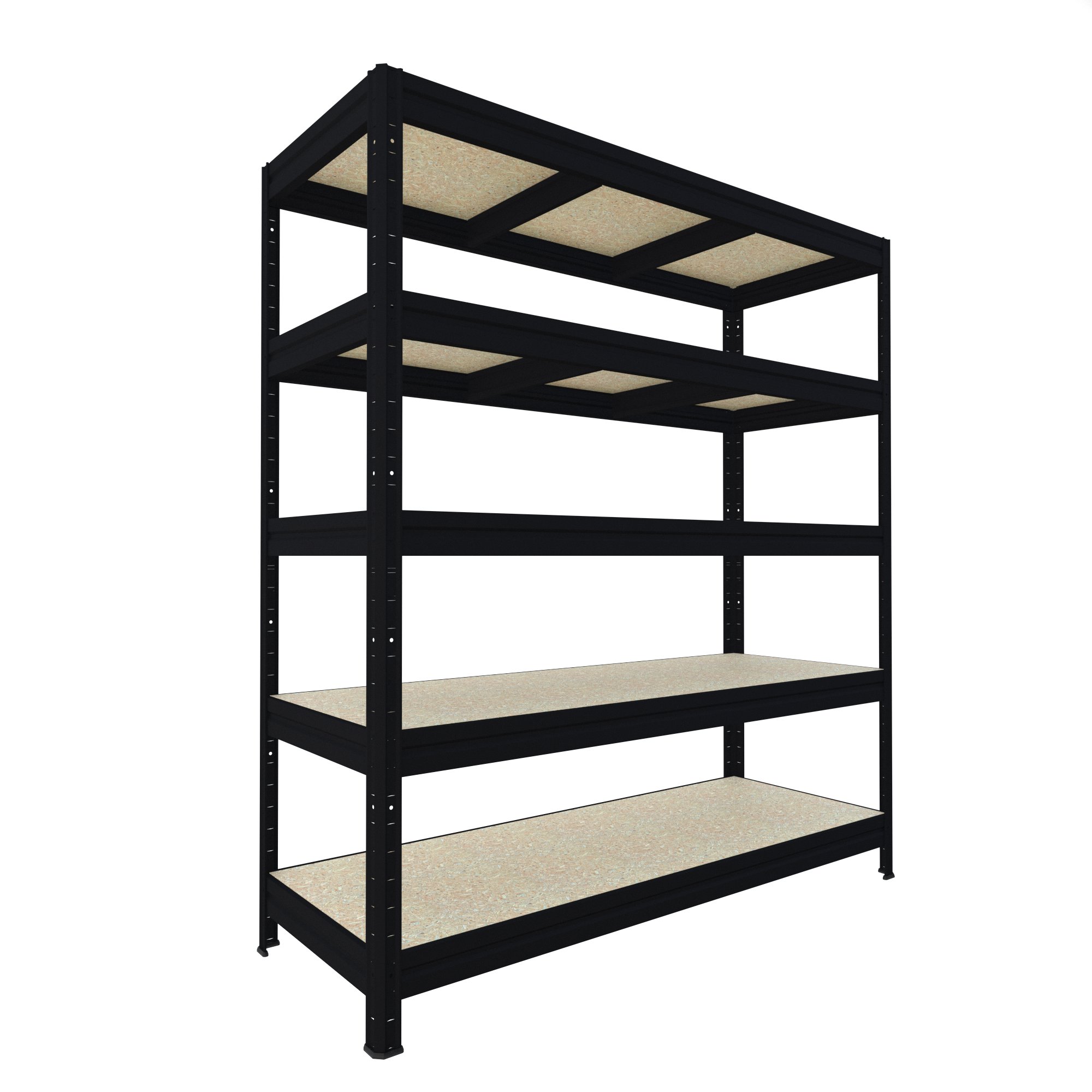 Veľký policový regál Biedrax 60 x 200 x 177 cm, 5 políc - čierny/drevotrieska JSD 10 mm, 350 kg/pol.