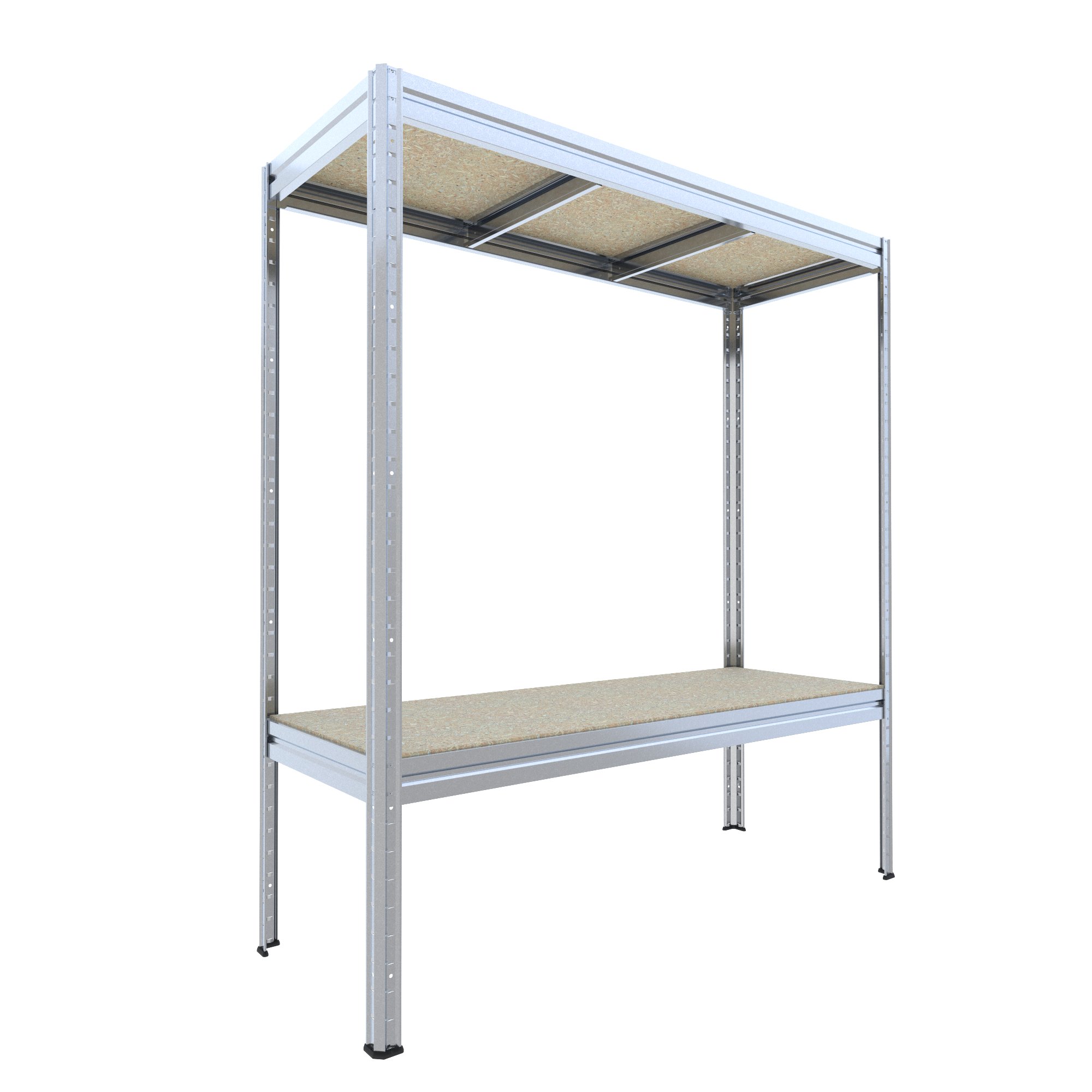 Veľký policový regál Biedrax 60 x 200 x 177 cm, 2 police - zinok/drevotrieska JSD 15 mm, 350 kg/pol.