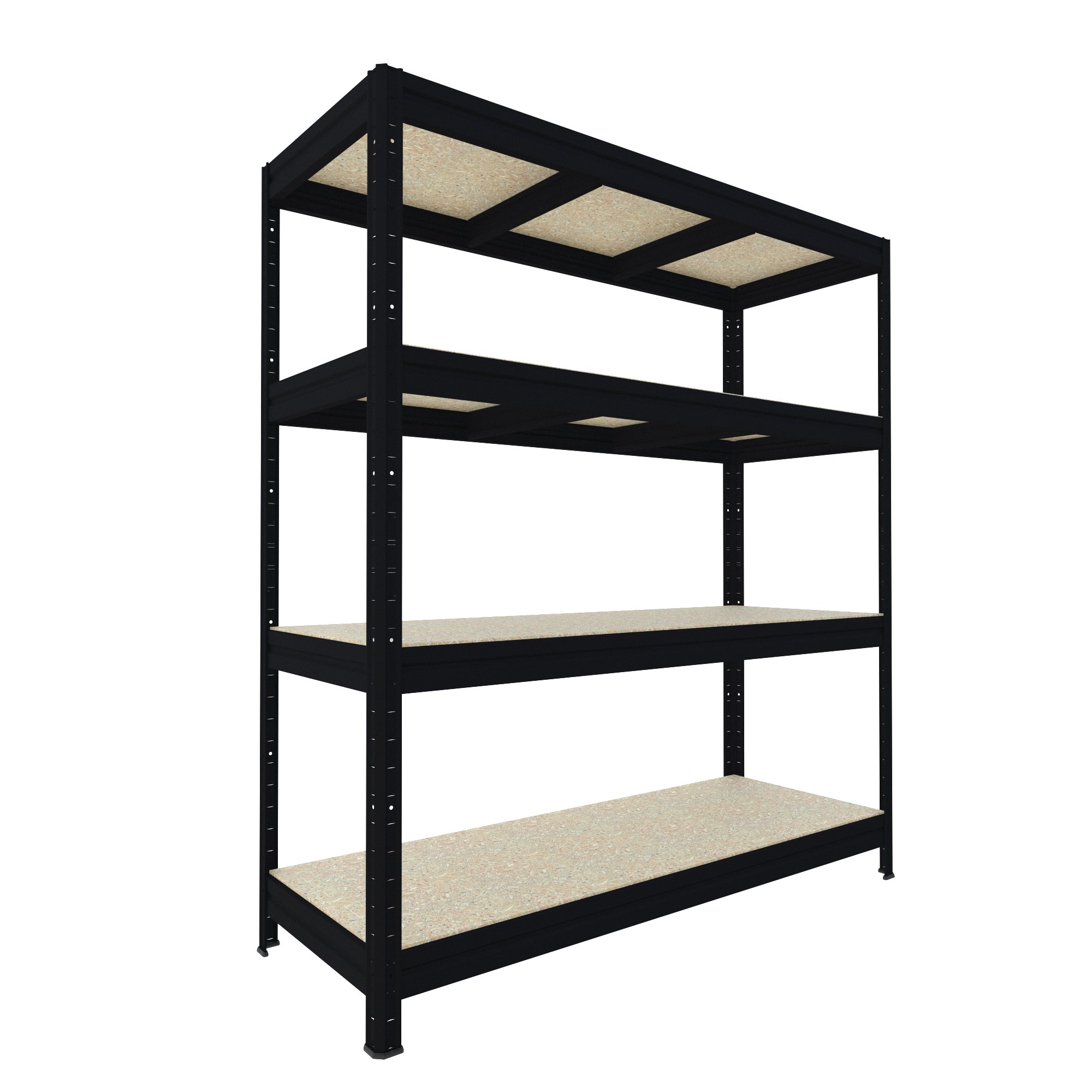 Veľký policový regál Biedrax 60 x 240 x 177 cm, 4 police - čierny/drevotrieska JSD 15 mm, 300 kg/pol.