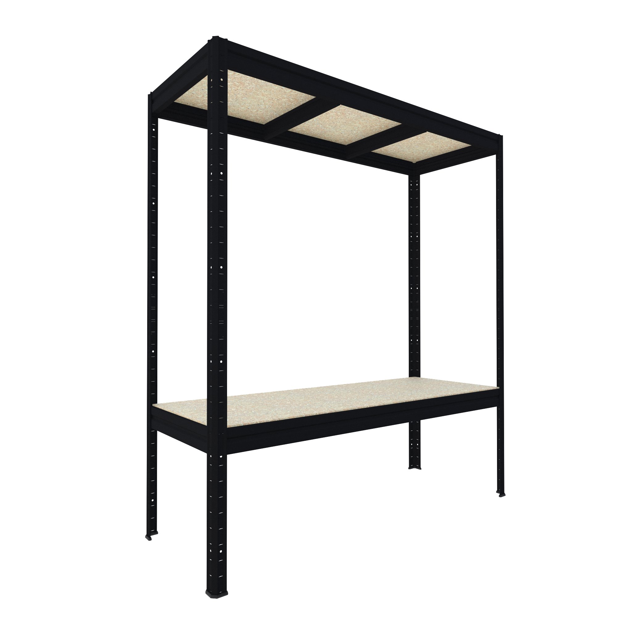 Veľký policový regál Biedrax 60 x 160 x 177 cm, 2 police - čierny/drevotrieska JSD 15 mm, 400 kg/pol.