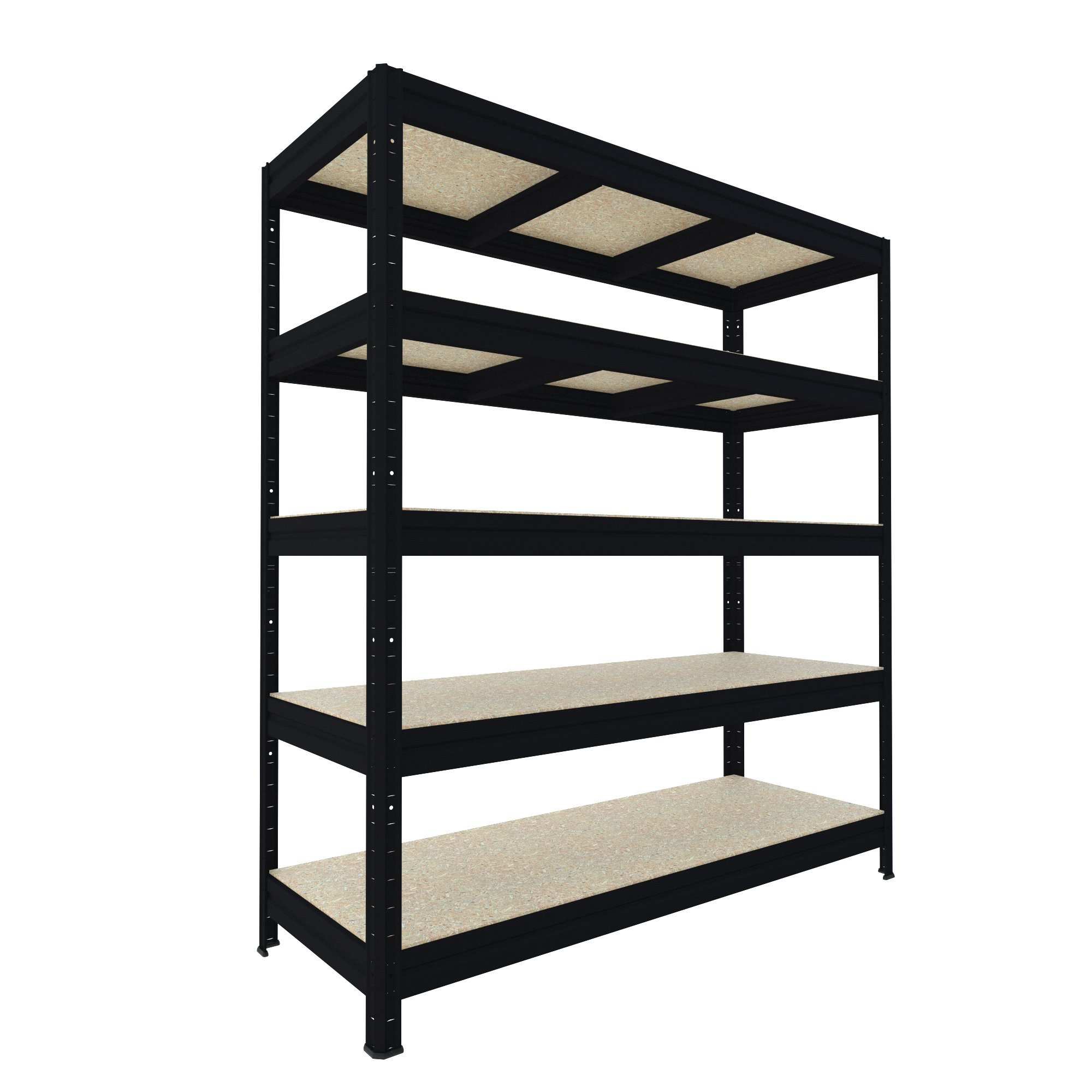 Veľký policový regál Biedrax 60 x 200 x 177 cm, 5 políc - čierny/drevotrieska JSD 15 mm, 350 kg/pol.