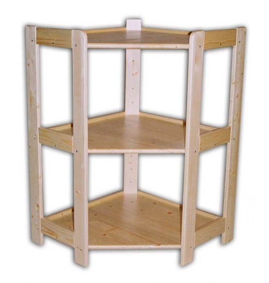 Regál drevený masívny - rohový 70 x 70 x 89 cm, 3 police Farba: Prírodné