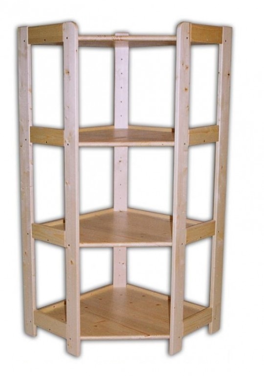 Regál drevený masívny - rohový 70 x 70 x 127,5 cm, 4 police Farba: Prírodné