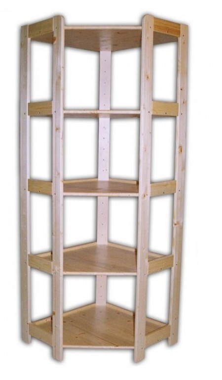 Regál drevený masívny - rohový 70 x 70 x 166 cm, 5 polic Farba: Prírodné