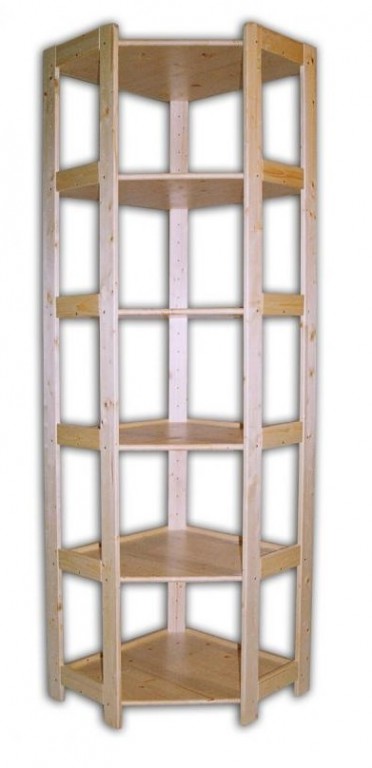 Regál drevený masívny - rohový 70 x 70 x 204 cm, 6 polic Farba: Prírodné