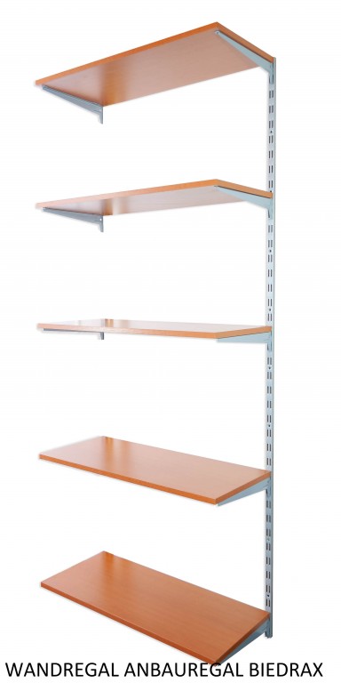 Nástenný regál prídavný 30 x 80 x 200 cm, strieborný - 5 políc čerešňa
