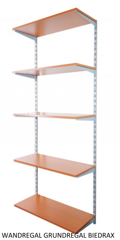 Nástenný regál základný 35 x 80 x 200 cm, strieborný - 5 políc čerešňa