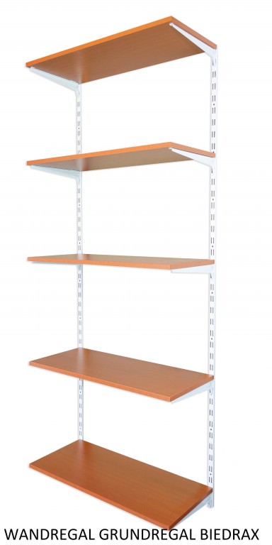 Nástenný regál základný 20 x 80 x 200 cm, biely - 5 políc čerešňa