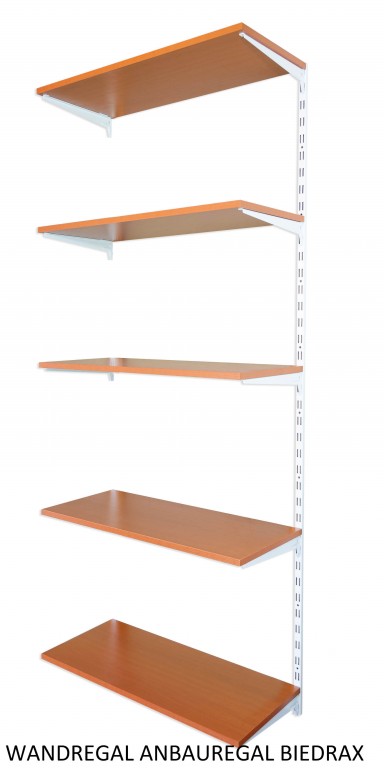 Nástenný regál prídavný 35 x 80 x 200 cm, biely - 5 políc čerešňa