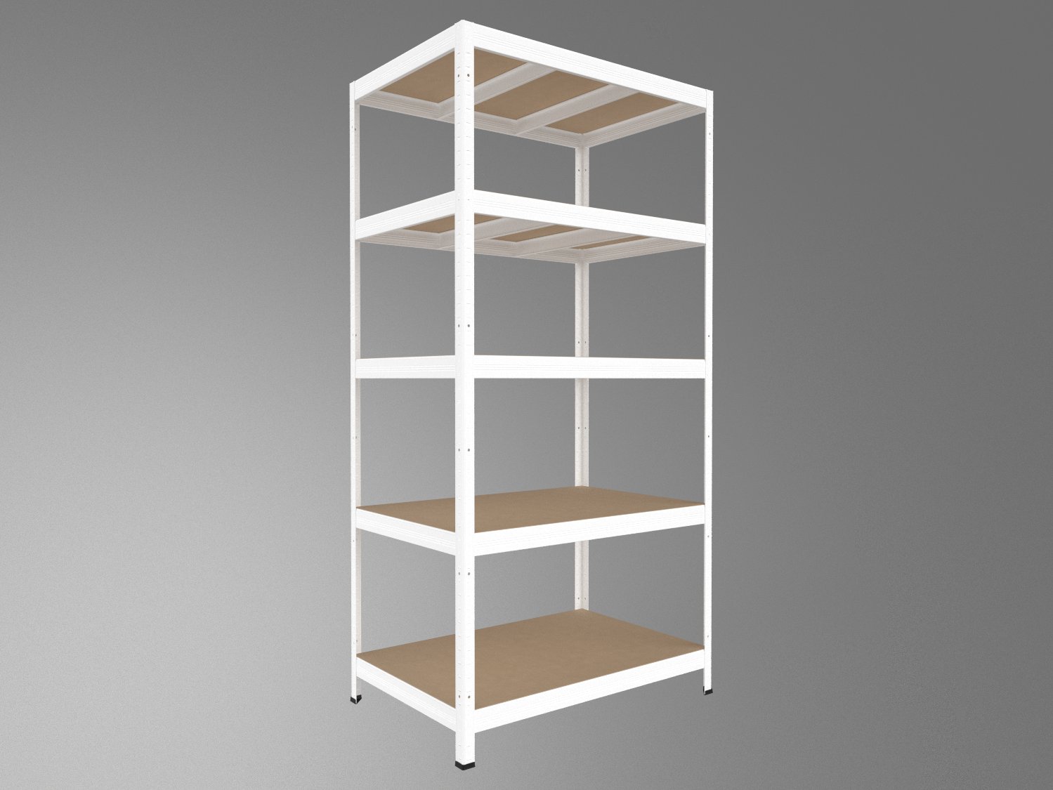 Kovový regál policový Biedrax 35 x 90 x 240 cm, biely - 5 políc MDF, 300 kg