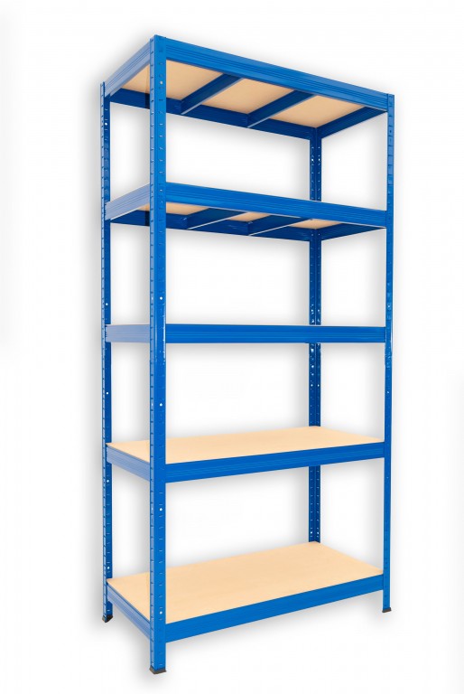 Kovový regál policový Biedrax 35 x 75 x 180 cm, modrý - 5 políc MDF, 275kg