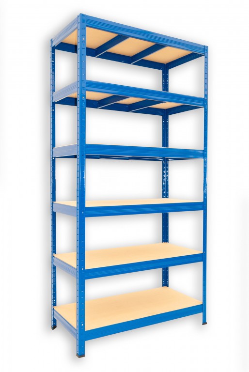 Kovový regál policový Biedrax 35 x 75 x 180 cm, modrý - 6 políc MDF, 275kg