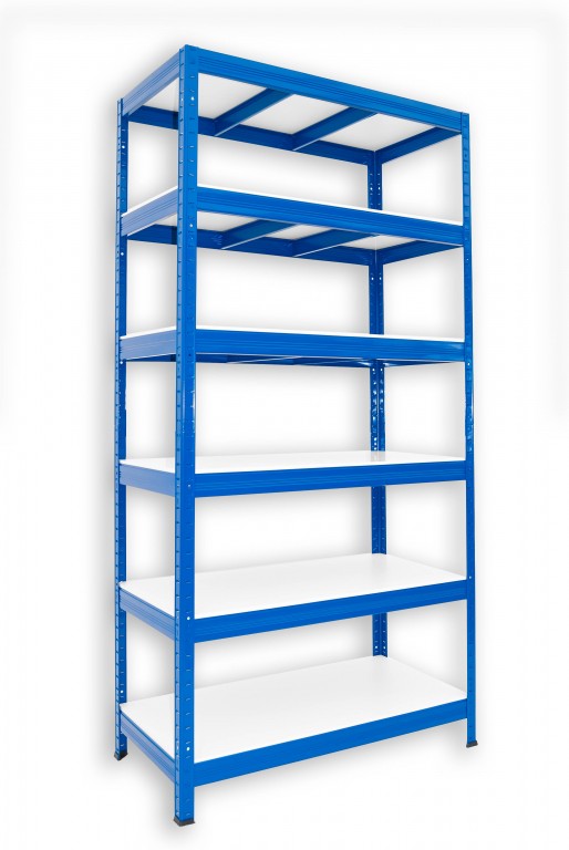 Kovový regál policový Biedrax 45 x 90 x 180 cm, modrý - 6 políc biele lamino 12mm, 275 kg
