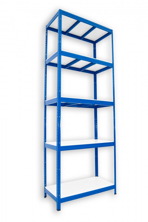 Kovový regál policový Biedrax 45 x 90 x 210 cm, modrý - 5 políc biele lamino 12mm, 275 kg
