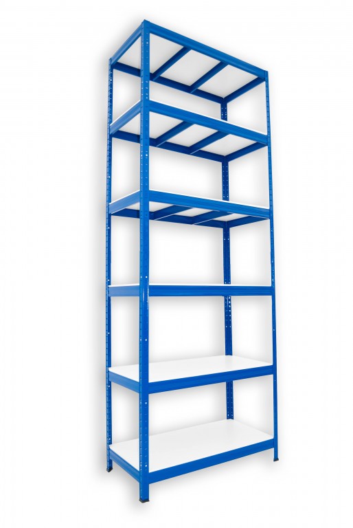 Kovový regál policový Biedrax 45 x 90 x 210 cm, modrý - 6 políc biele lamino 12mm, 275 kg