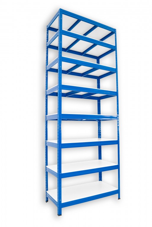 Kovový regál policový Biedrax 45 x 90 x 270 cm, modrý - 8 políc biele lamino 12mm, 275 kg