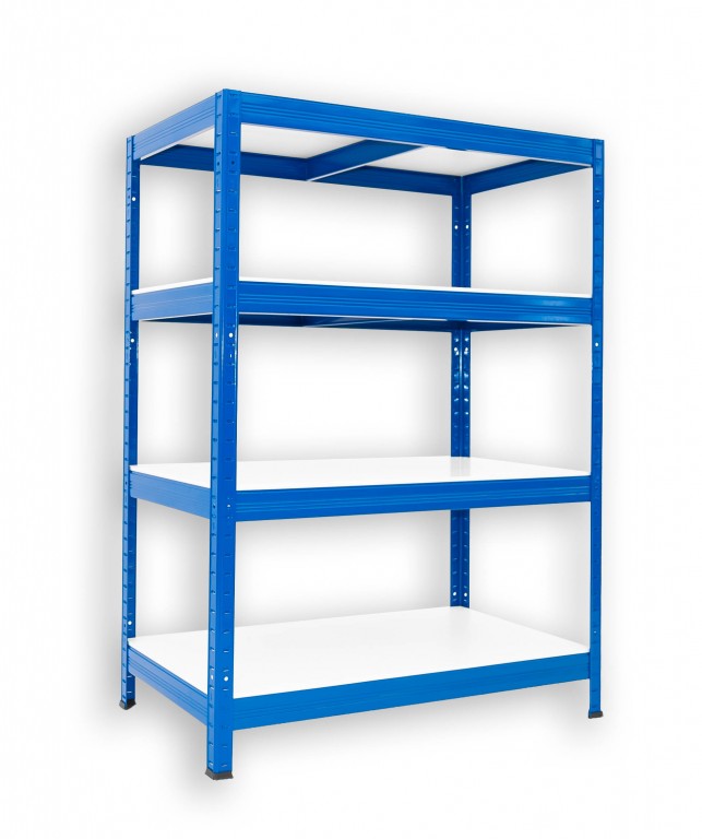 Kovový regál policový Biedrax 60 x 90 x 120 cm, modrý - 4 police biele lamino 12mm