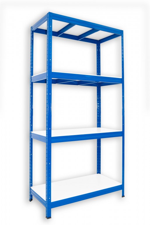 Kovový regál policový Biedrax 35 x 90 x 180 cm, modrý - 4 police biele lamino 12mm, 275 kg
